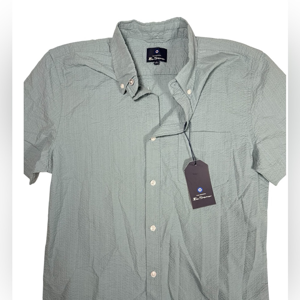 Ben Sherman Mens Small Short Sleeve Button Down Shirt textured Sage Green NWT